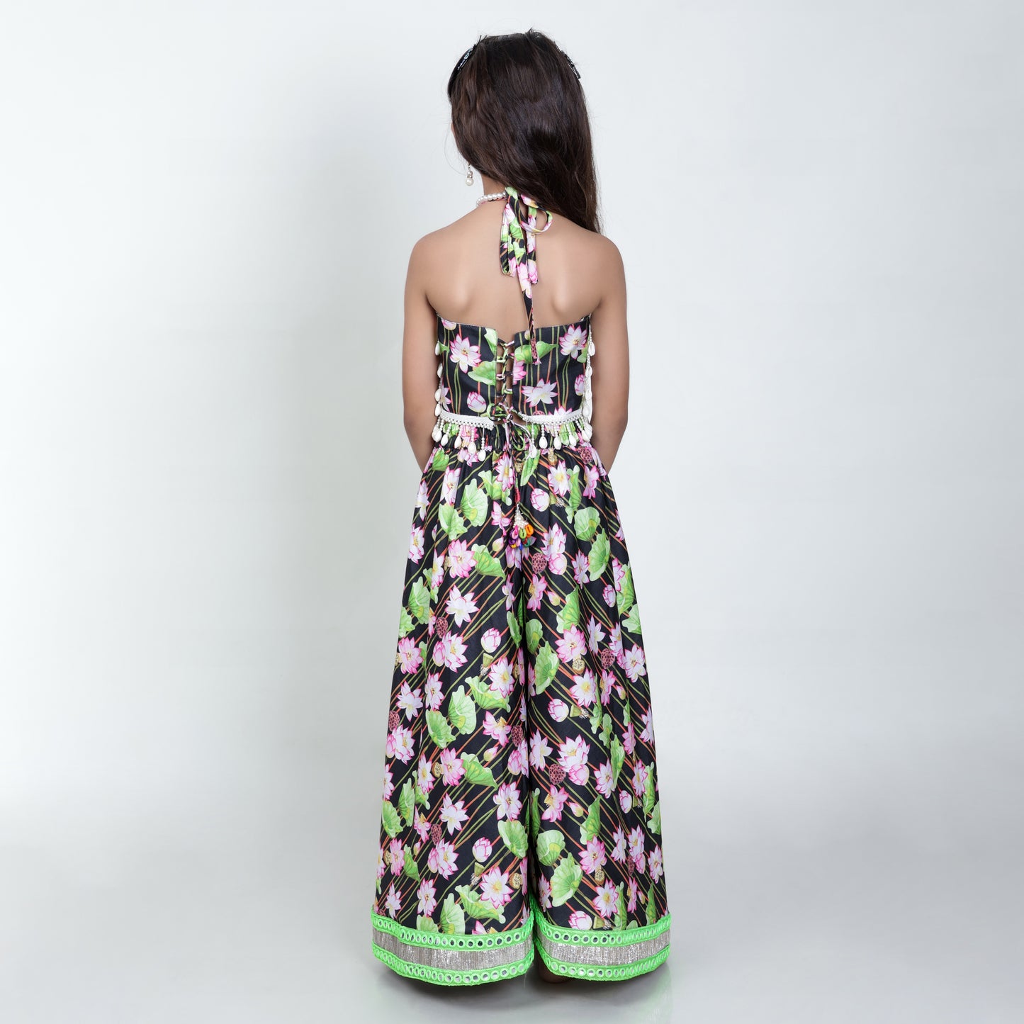 Girls Ethnic Green & Black Palazzo With Blouse