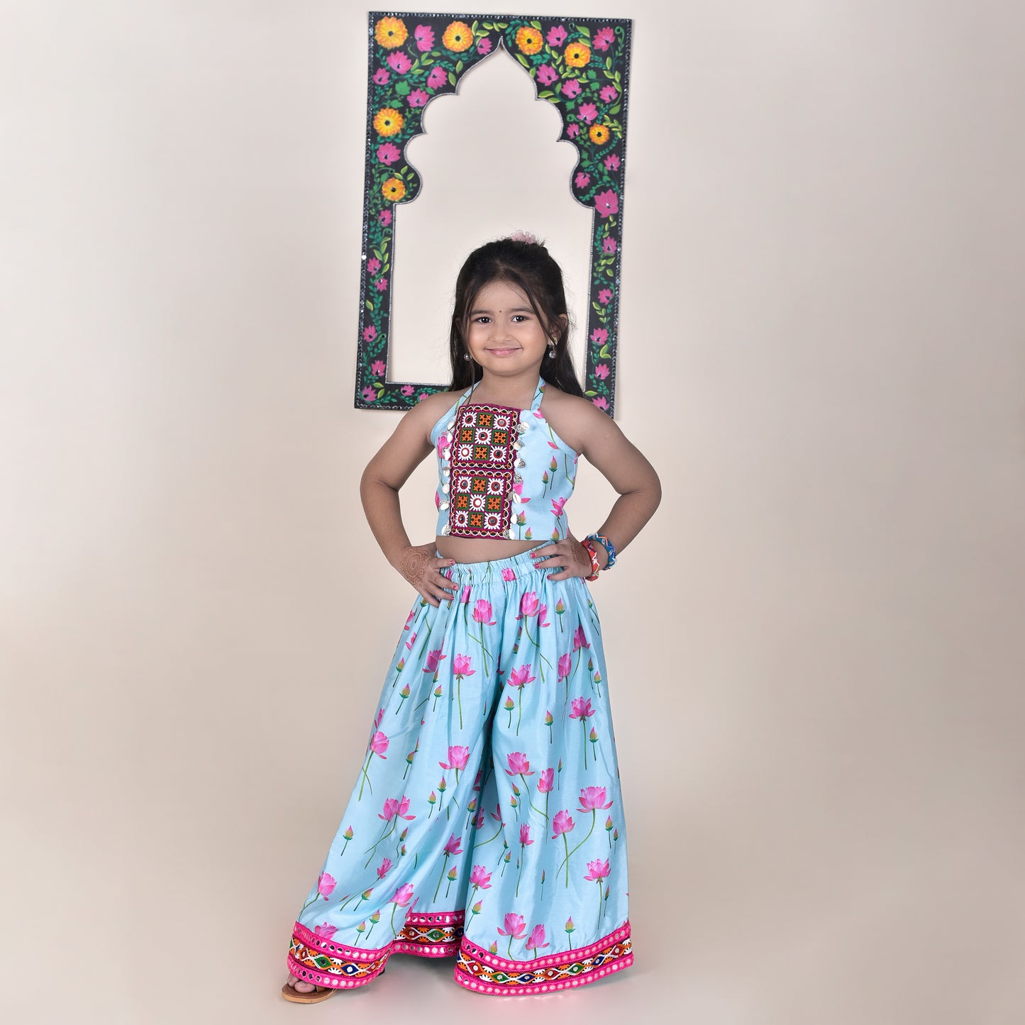 Girls Ethnic Blue Palazzo With Blouse