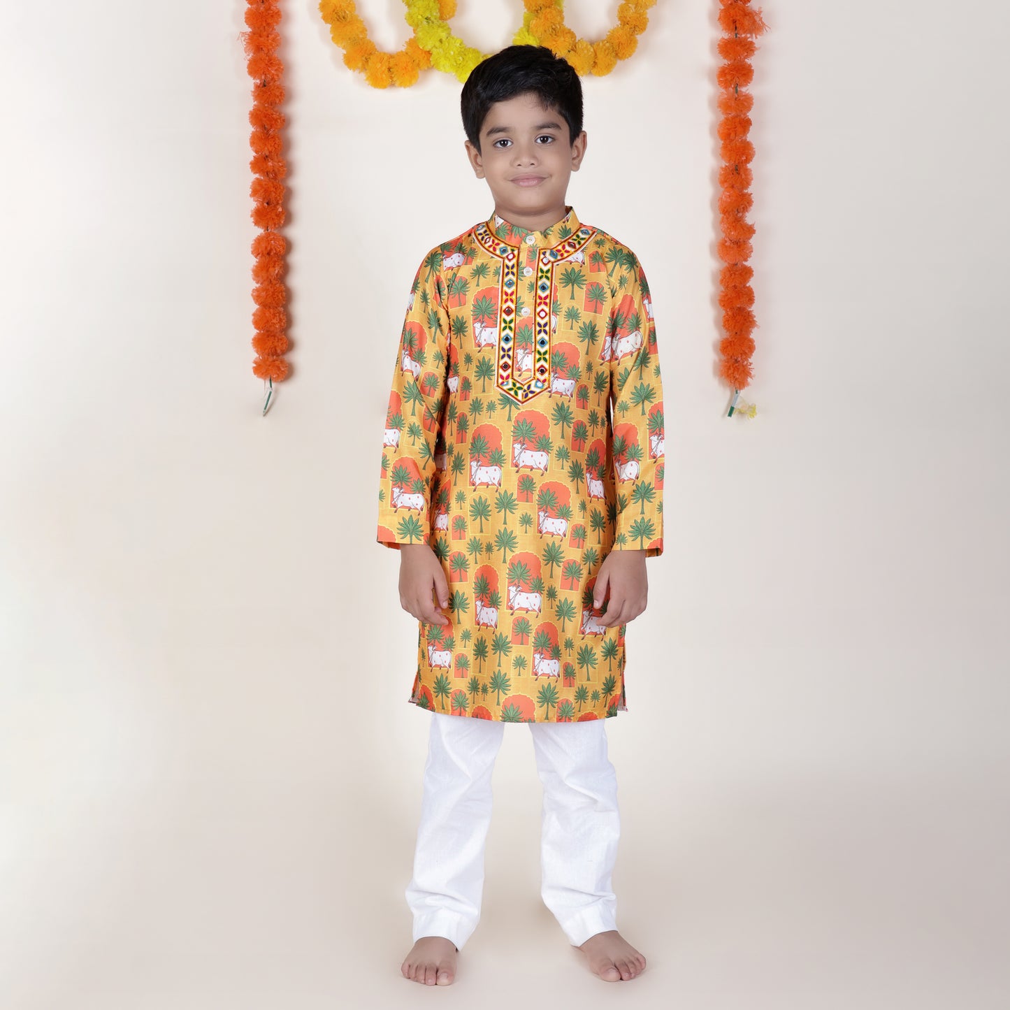 Boys Ethnic Mustard Kurta With Pant