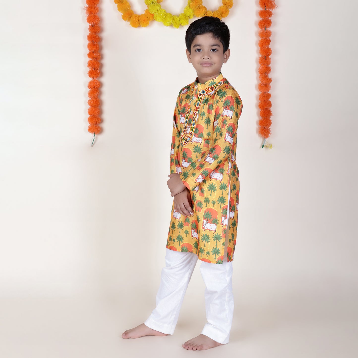 Boys Ethnic Mustard Kurta With Pant