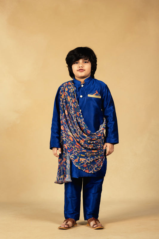Boys Blue Crush cotton Drape Kurta with Pant