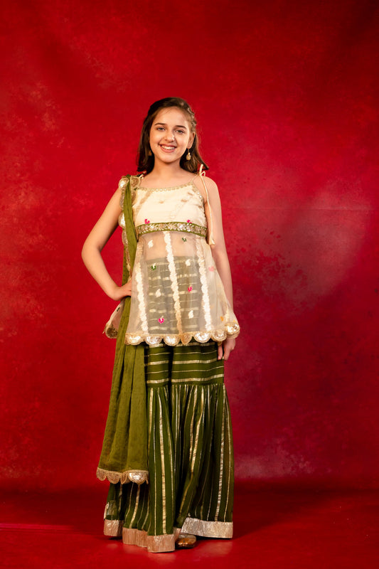 Girls Green Floral Sharara set