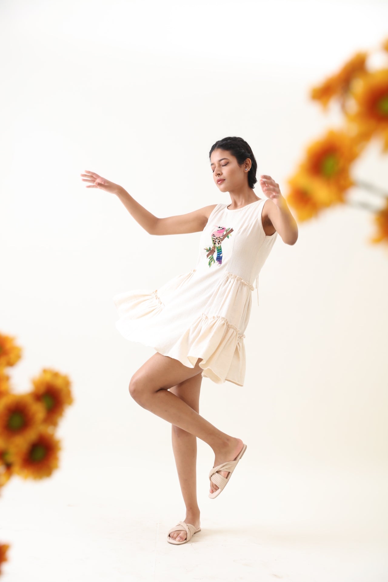 Peafowl Kala Cotton Embroidered Dress