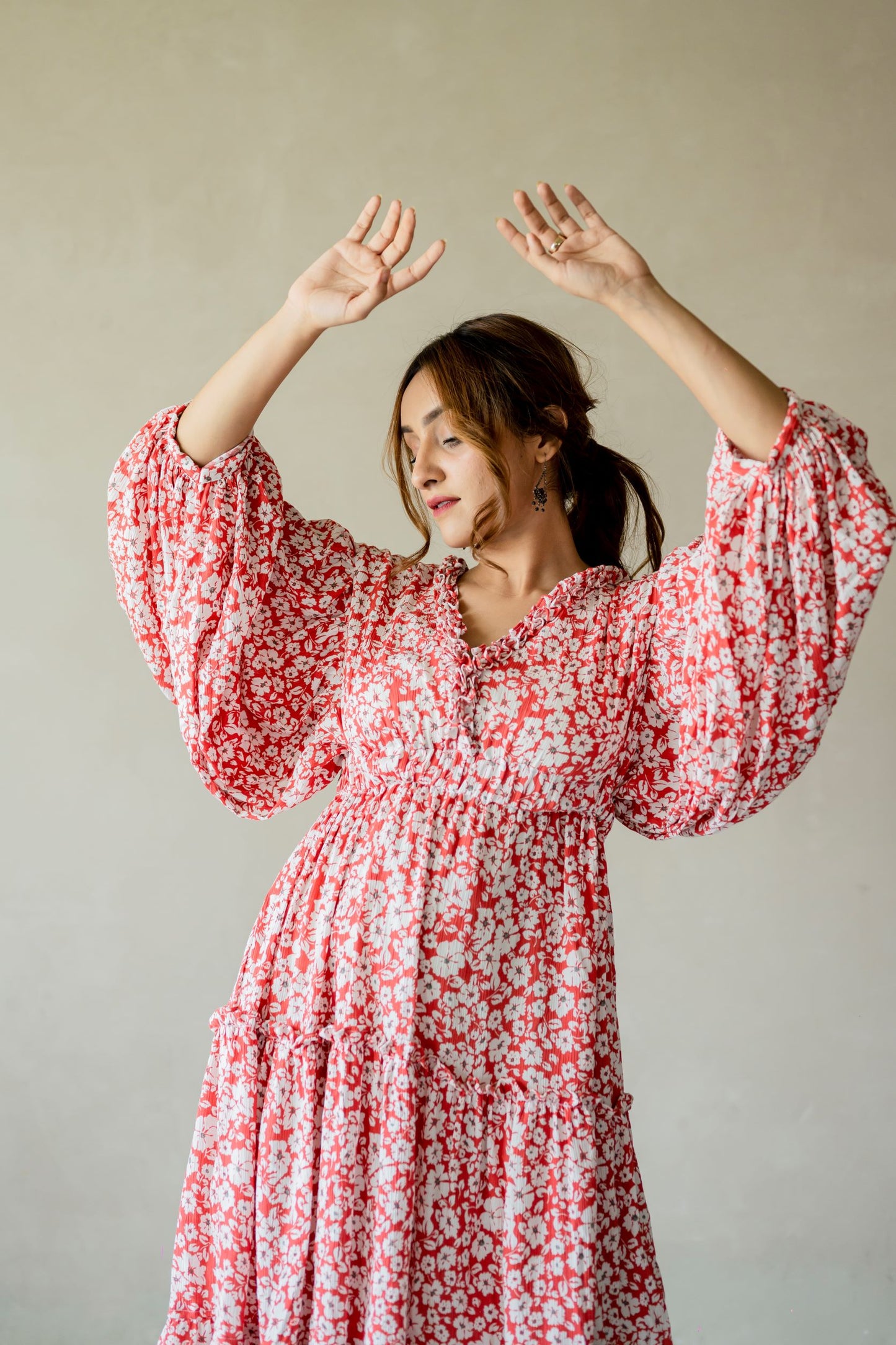 Red Floral Rayon Dress