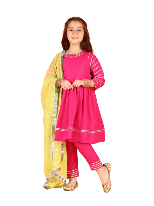 Jilmil Girls Magenta Dress with pant & Dupatta (set of 3)