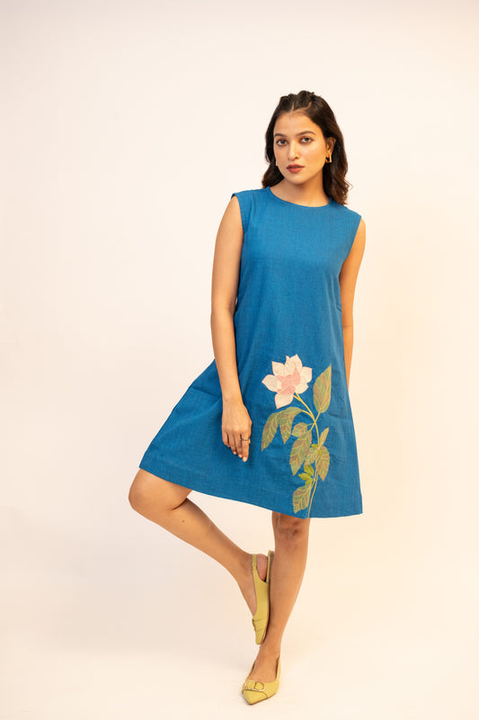 Camellia Blue Handcrafted Cotton Dress