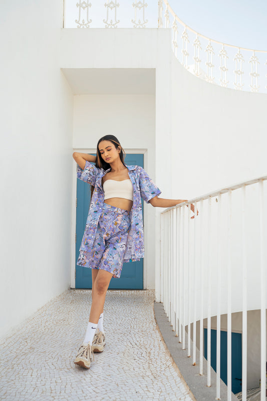 Lavender Printed Shirt & Shorts