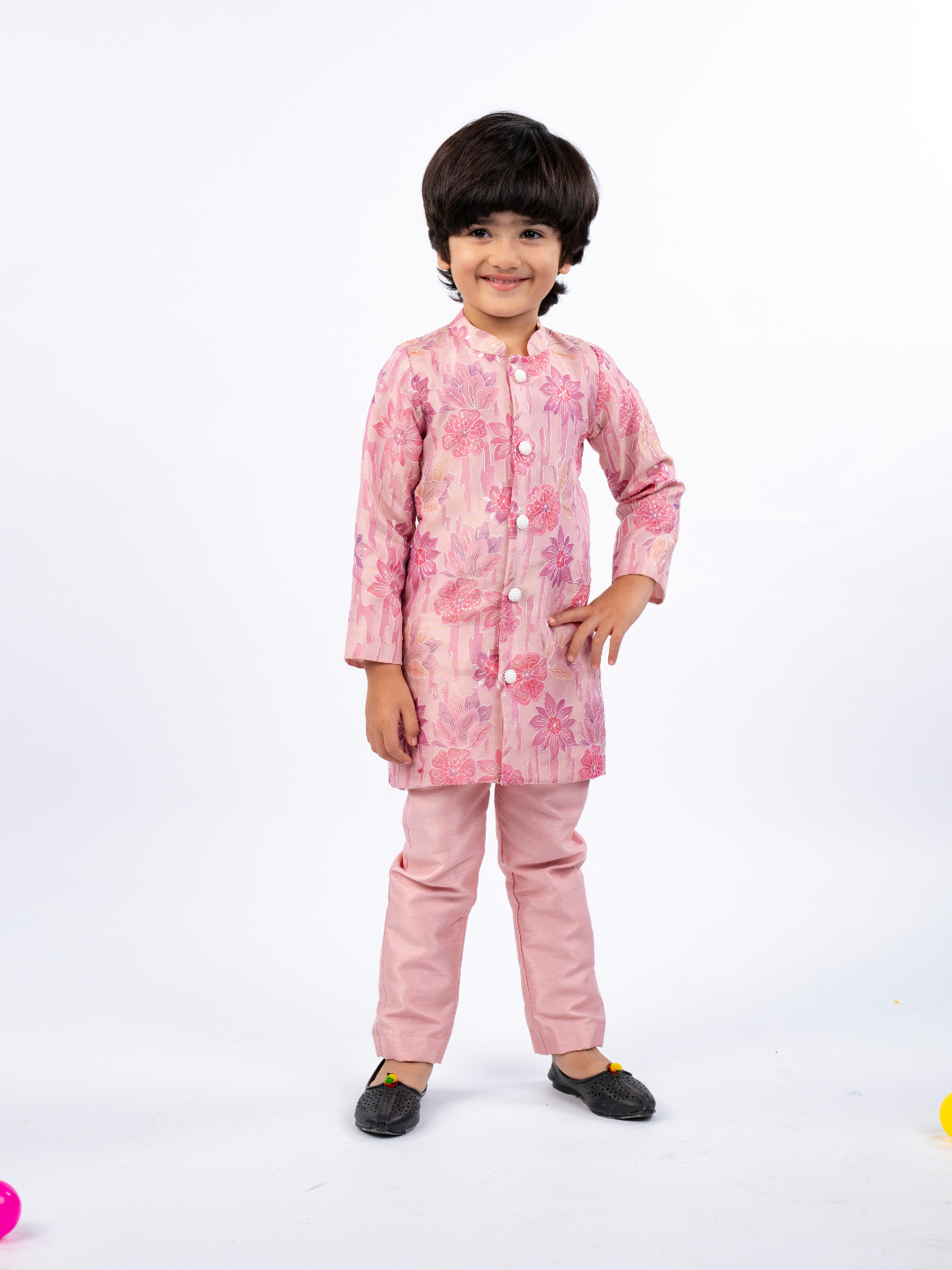 Flower Embroidered Petal Pink Kurta and Pant (Set of 2)