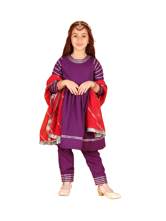 Jilmil Girls  Violet  Dress with pant & Dupatta (set of 3)