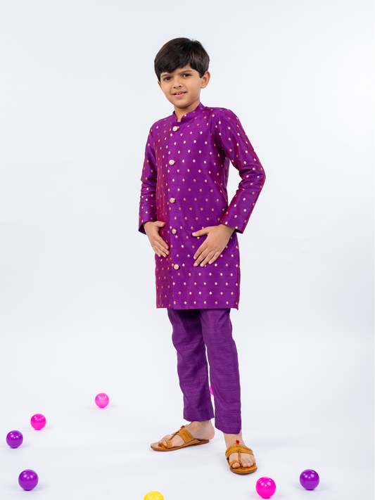 Purple Kurta with Golden Buti and Pant (Set of 2)