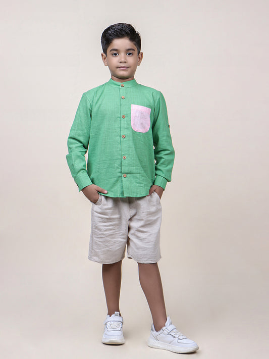 Boys Seen Colorblocked rolled up Cotton Shirt