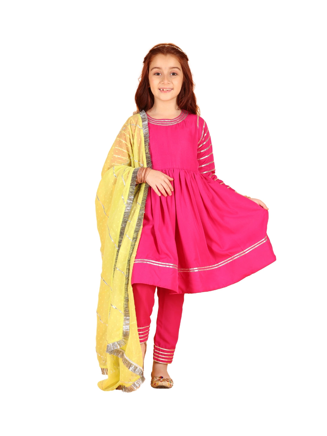 Jilmil Girls Magenta Dress with pant & Dupatta (set of 3)