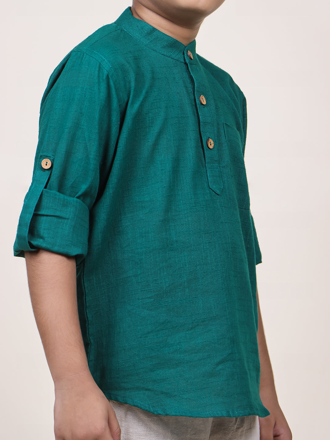 Boys Green Rolled Up Cotton Shirt