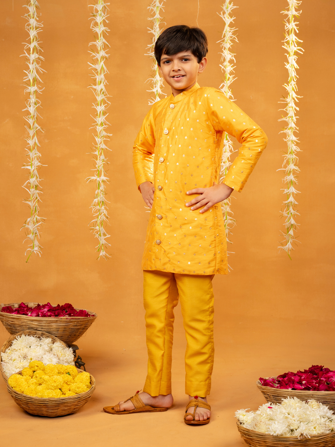 Yellow Kurta with Golden Buti and Pant (Set of 2)