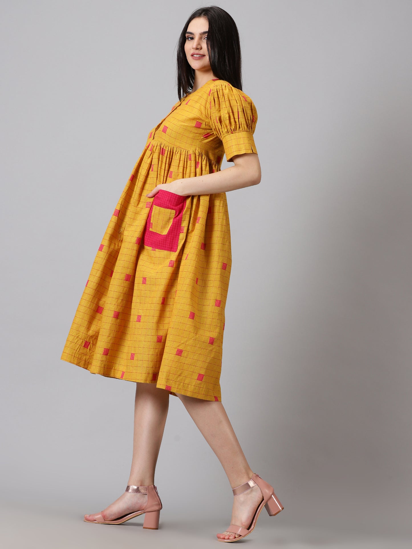 Mustard Fit & Flare Midi Dress