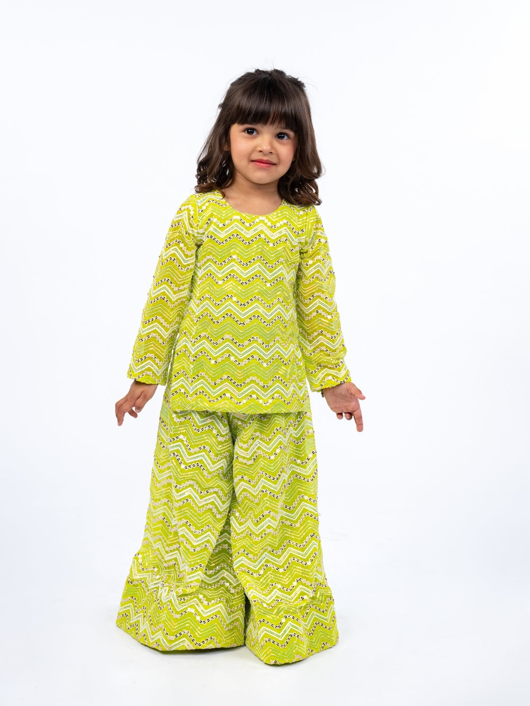 Lime Green Sharara Suit with Dupatta (Set of 3)