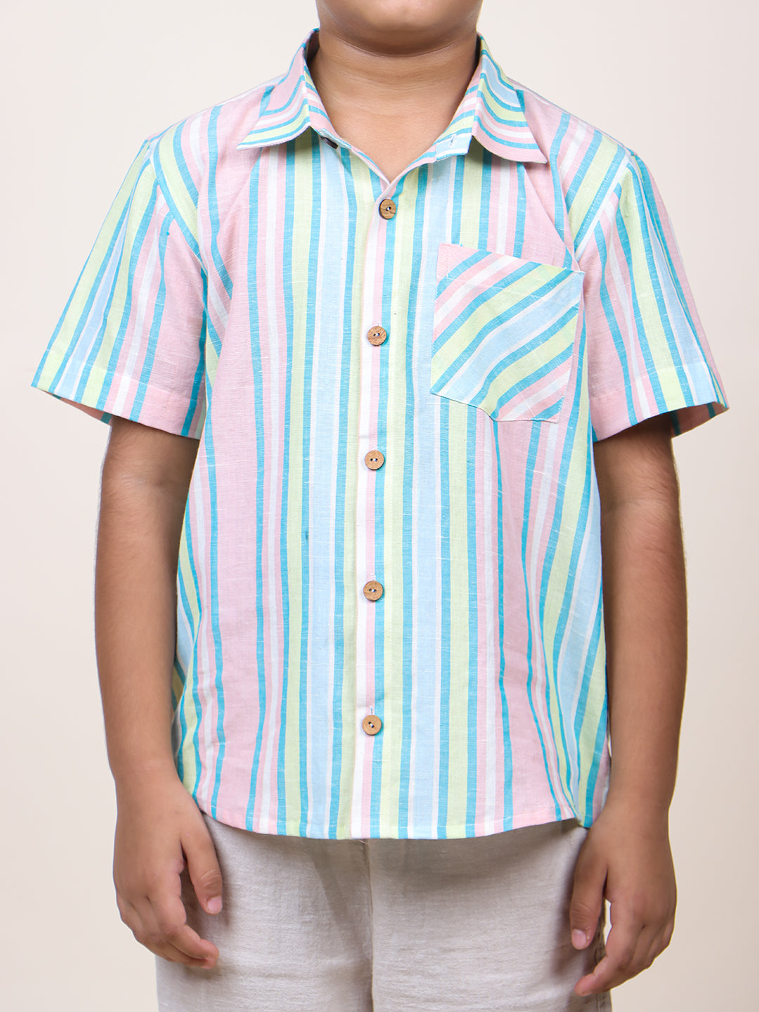 Boys Blue Stripes Half Sleeve Cotton Shirt
