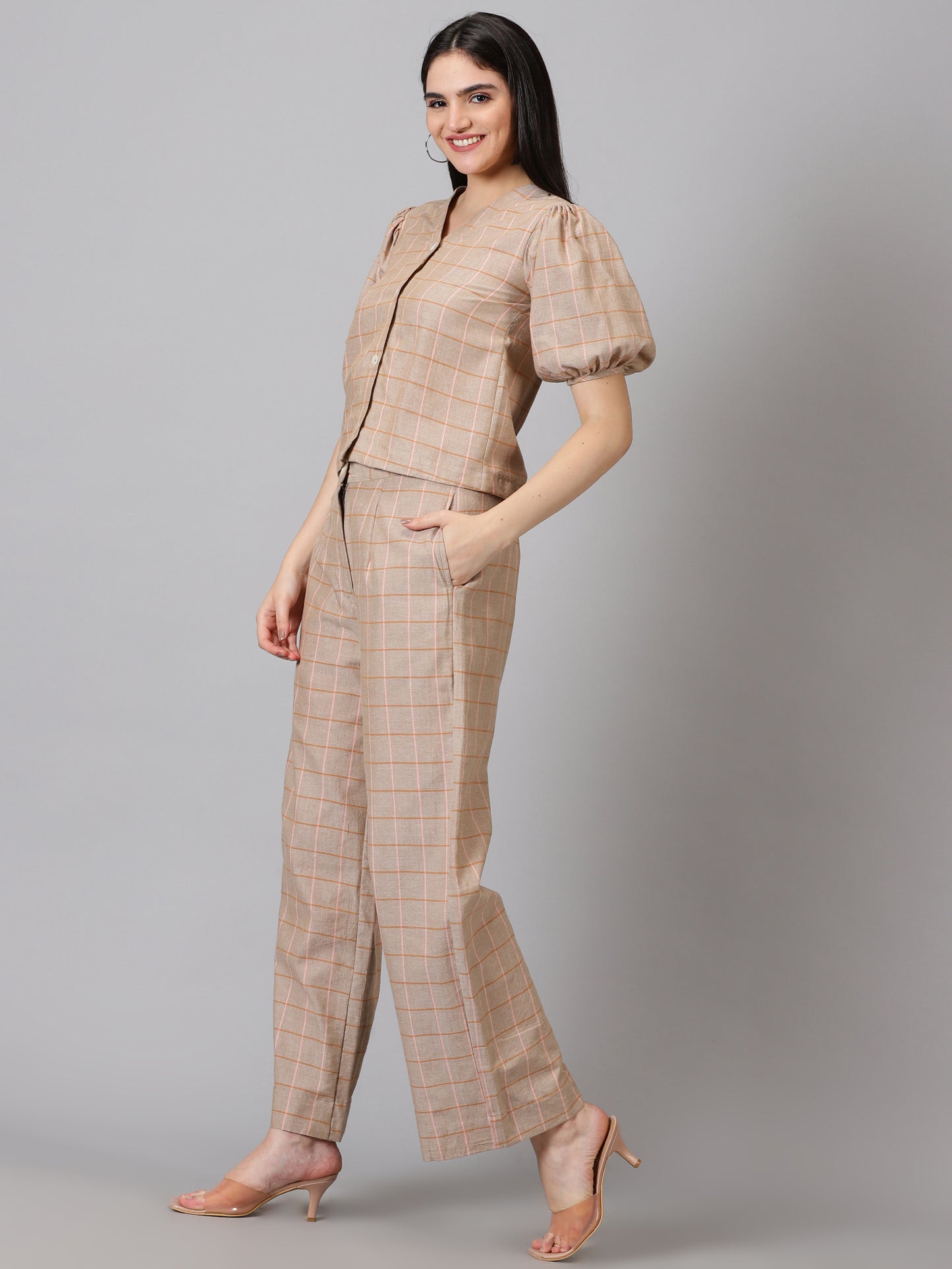 Brown Cotton Checks Co-ord