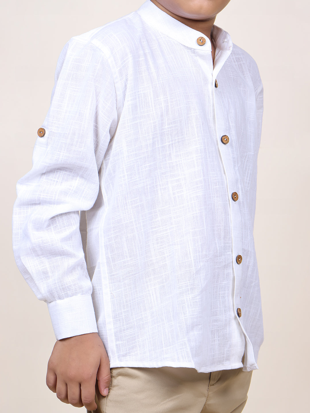 Boys White Rolled Up Cotton Shirt