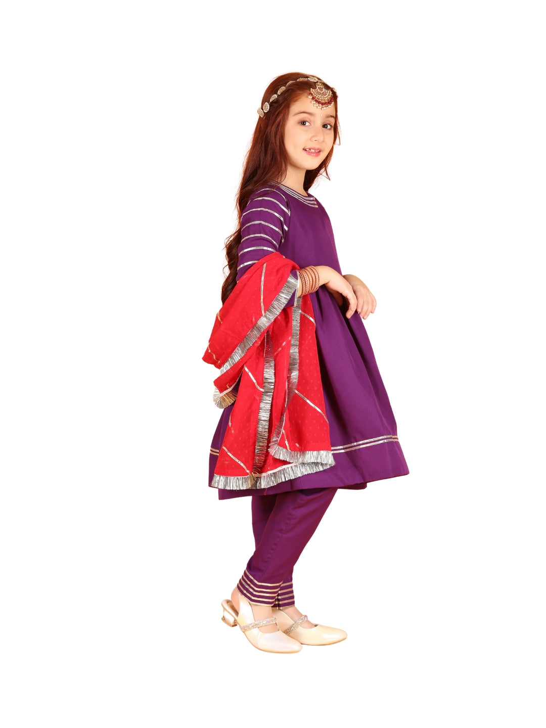 Jilmil Girls  Violet  Dress with pant & Dupatta (set of 3)