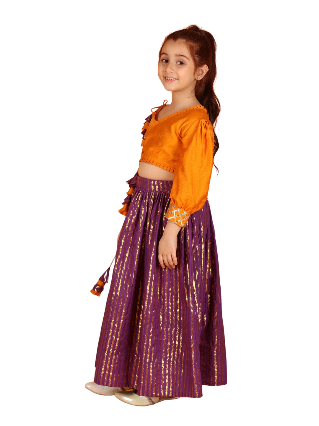 Jilmil Girls Gota Work Orange Top And Elegant Tassels Embellished Flared Lehenga (set of 2)