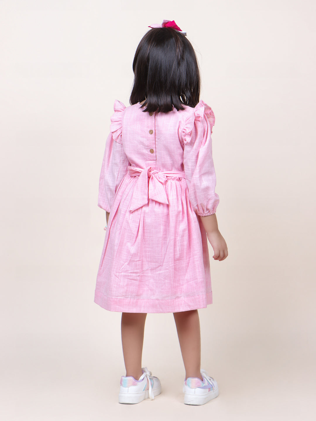 Girls Pink Embroidred Cotton dress