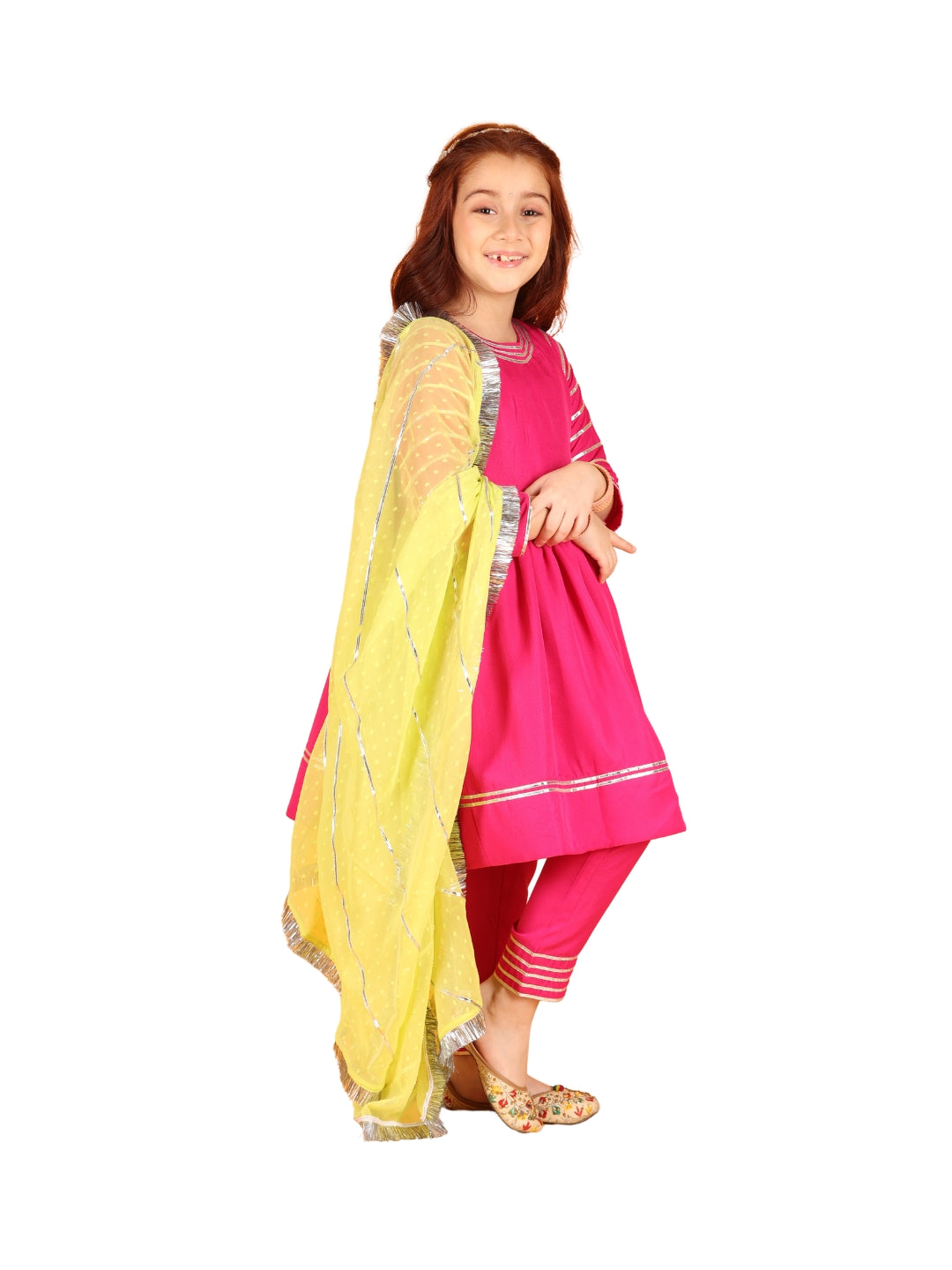 Jilmil Girls Magenta Dress with pant & Dupatta (set of 3)