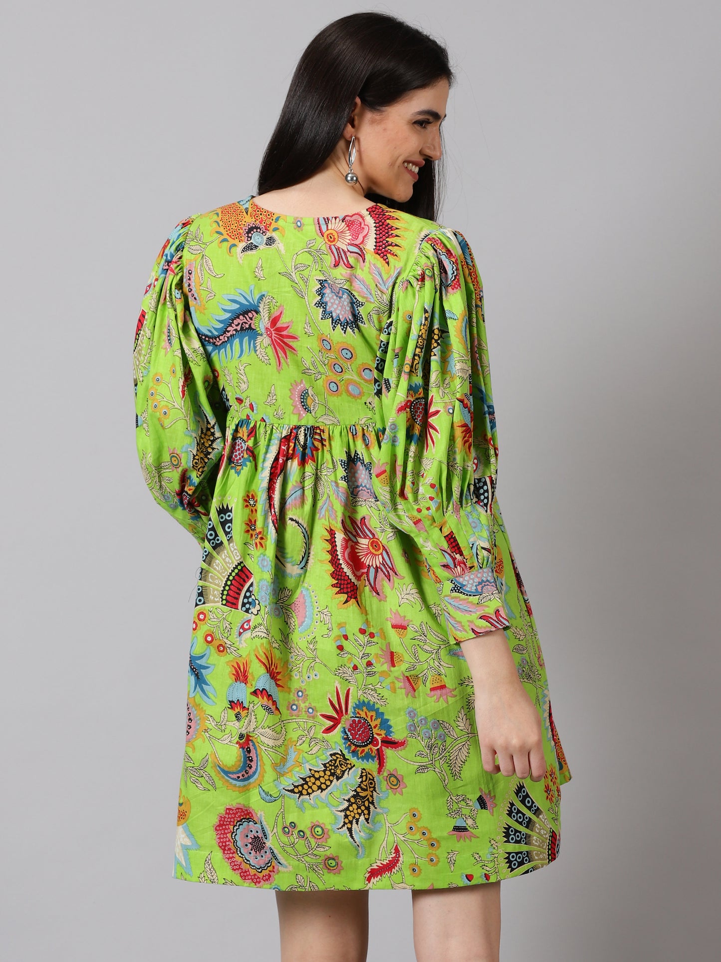 Parrot Cotton Printed Dress
