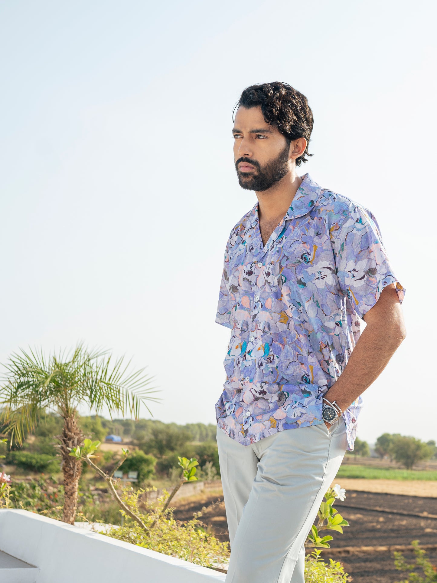 Lavender Printed Men Shirt