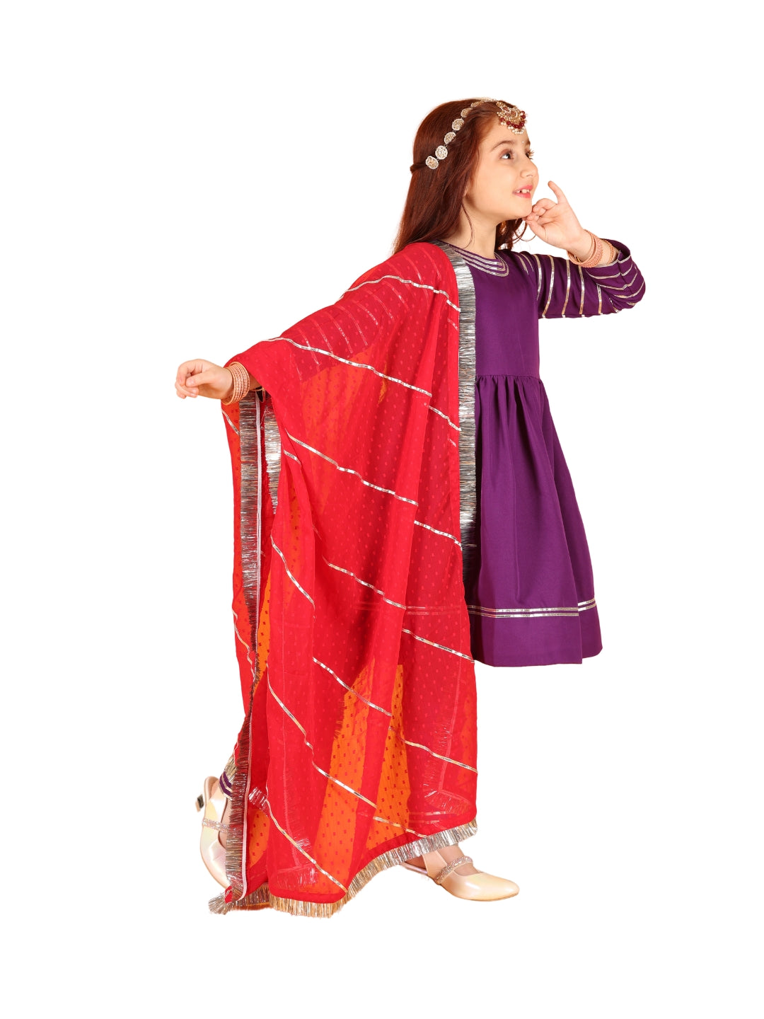 Jilmil Girls  Violet  Dress with pant & Dupatta (set of 3)