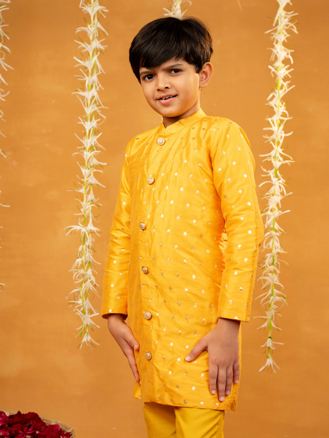 Yellow Kurta with Golden Buti and Pant (Set of 2)