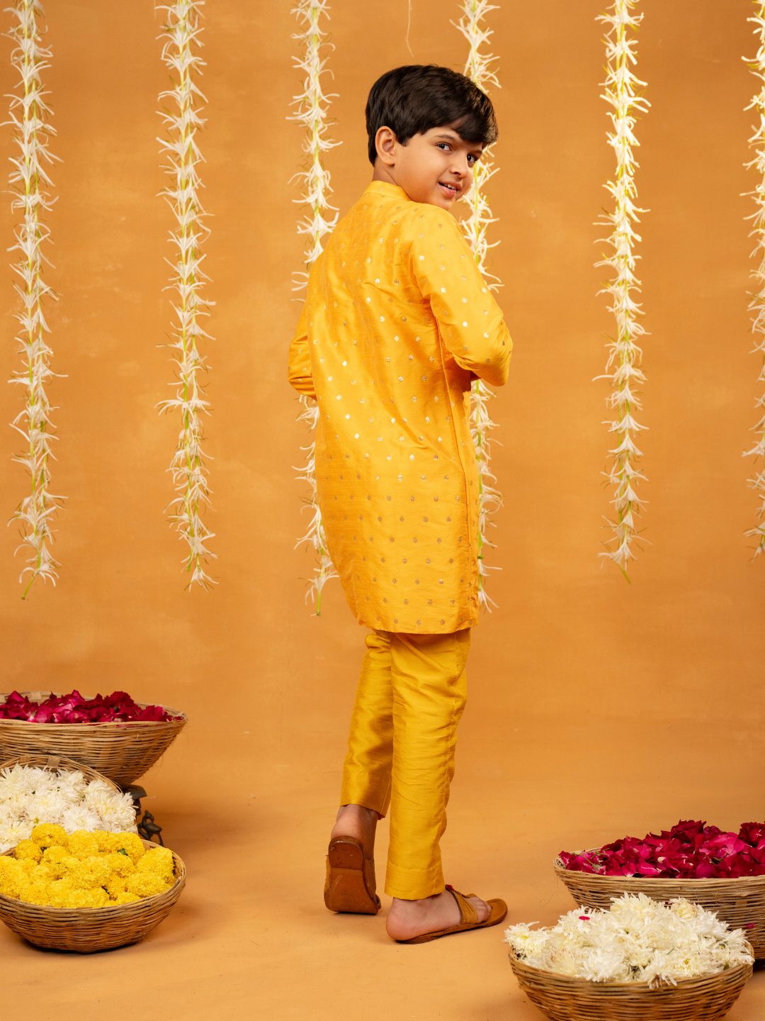 Yellow Kurta with Golden Buti and Pant (Set of 2)