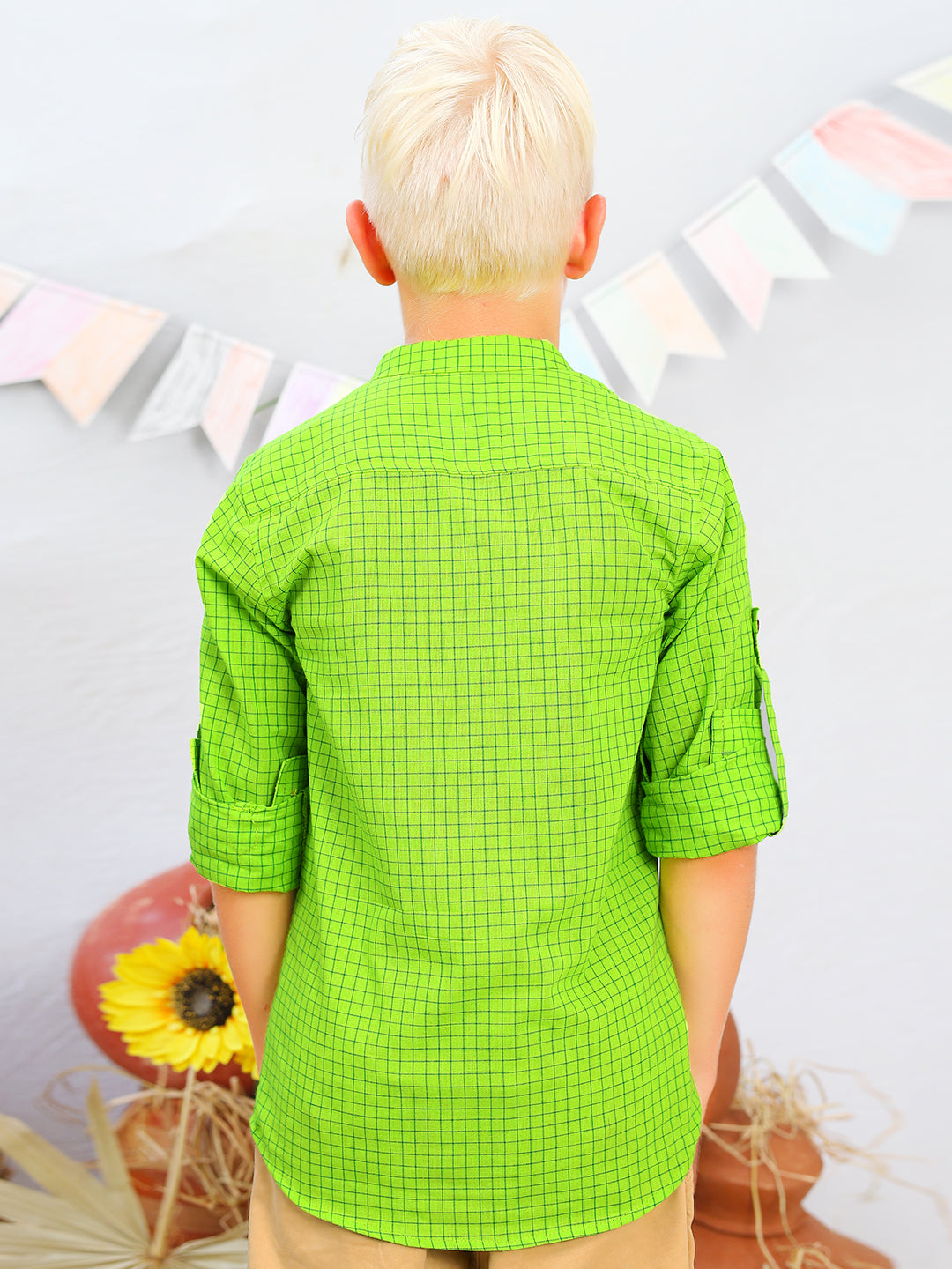 Boys Green Checks Cotton Shirt