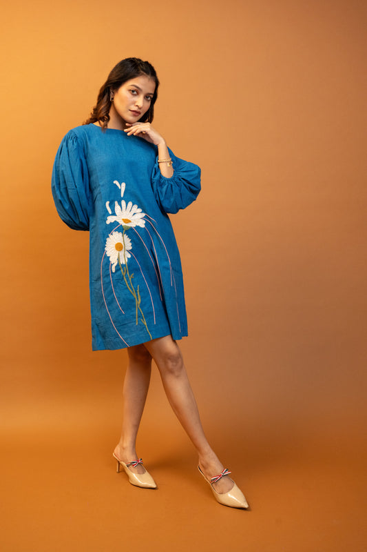 Pansy Blue Handcrafted Cotton Dress