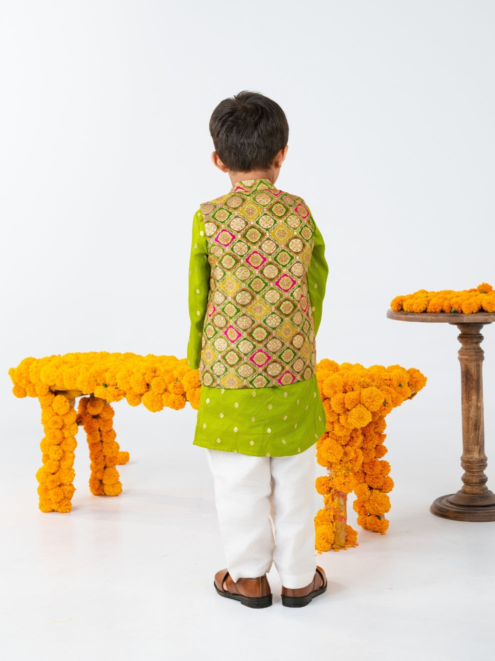 Boys Green Kurta & Girls Salwar Suit Family Celebration Set