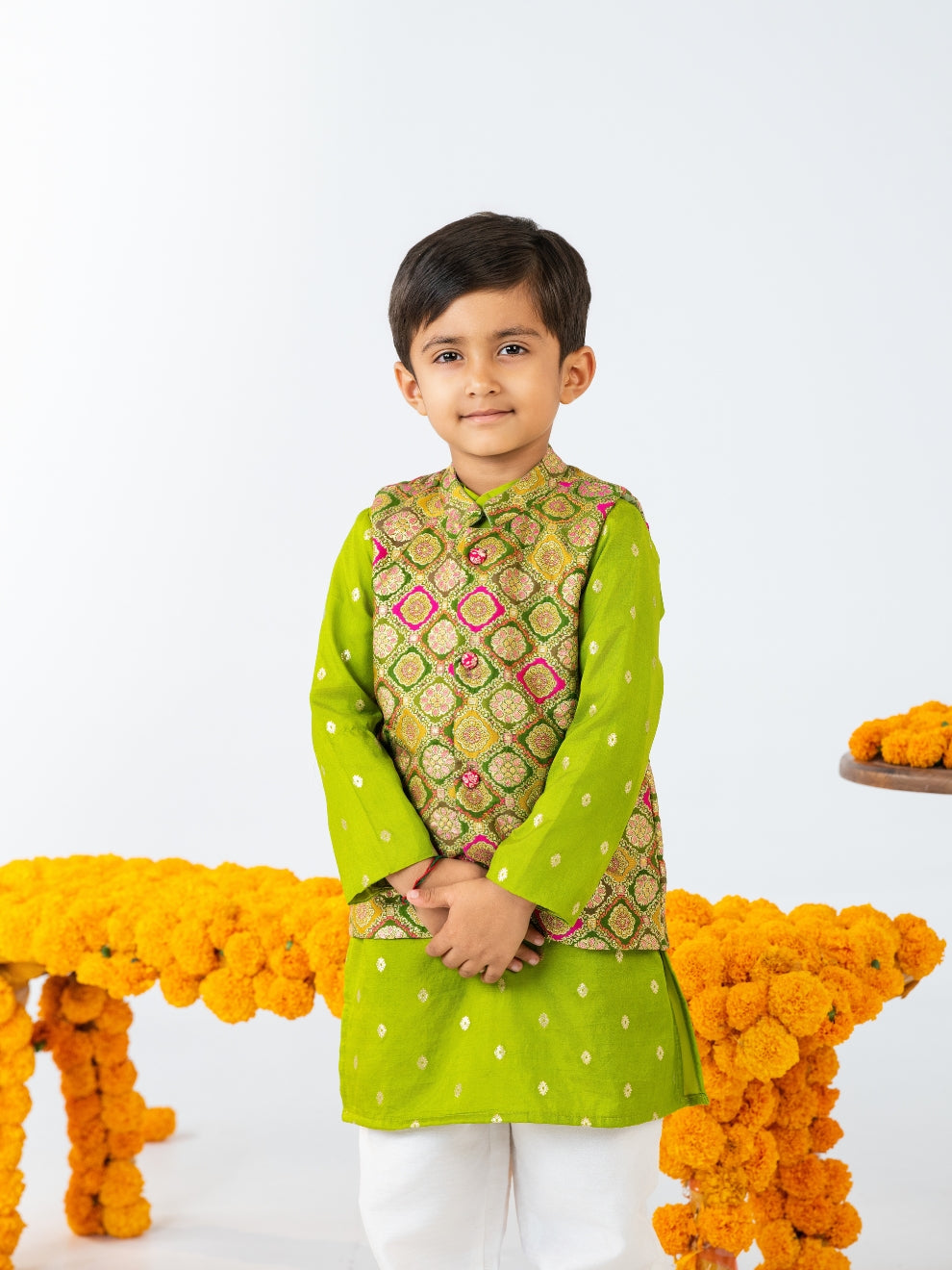 Boys Green Kurta & Girls Salwar Suit Family Celebration Set