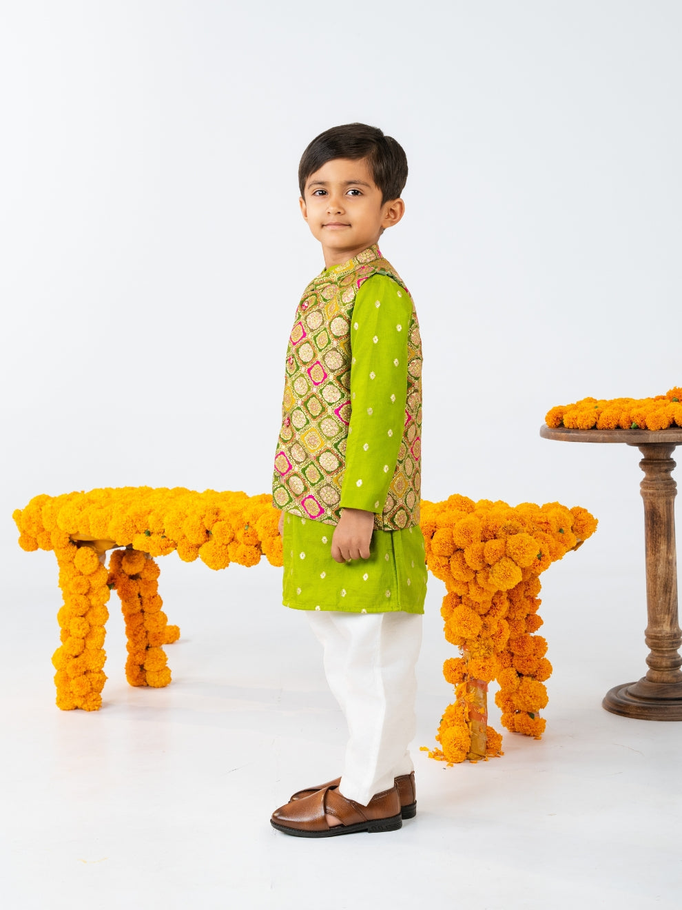 Boys Green Kurta & Girls Salwar Suit Family Celebration Set