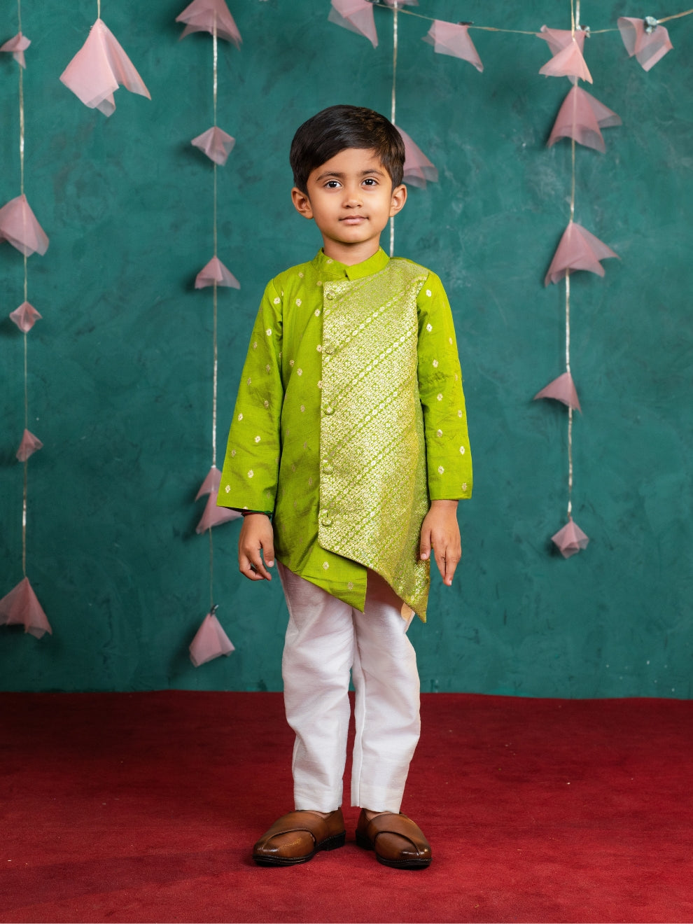 Kids Light Green Matching Kurta & Kurti Palazzo Set