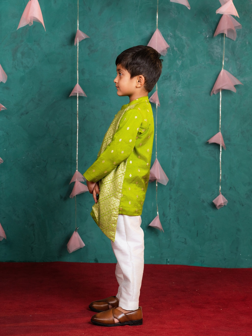 Kids Light Green Matching Kurta & Kurti Palazzo Set