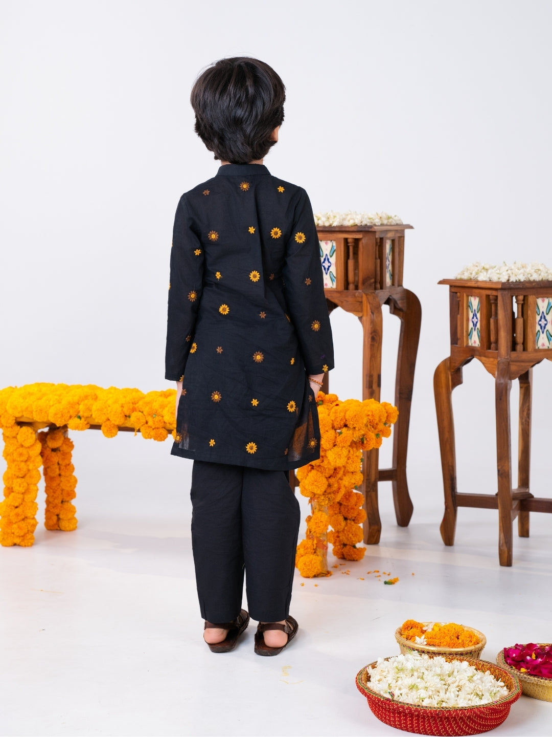 Black Traditional Sibling Wear Set for Kids
