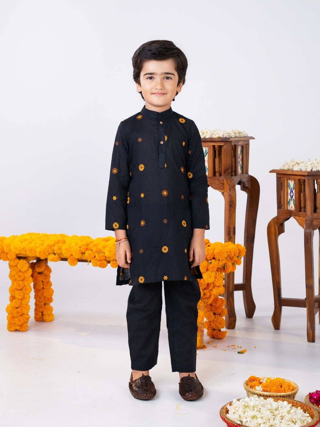 Black Traditional Sibling Wear Set for Kids