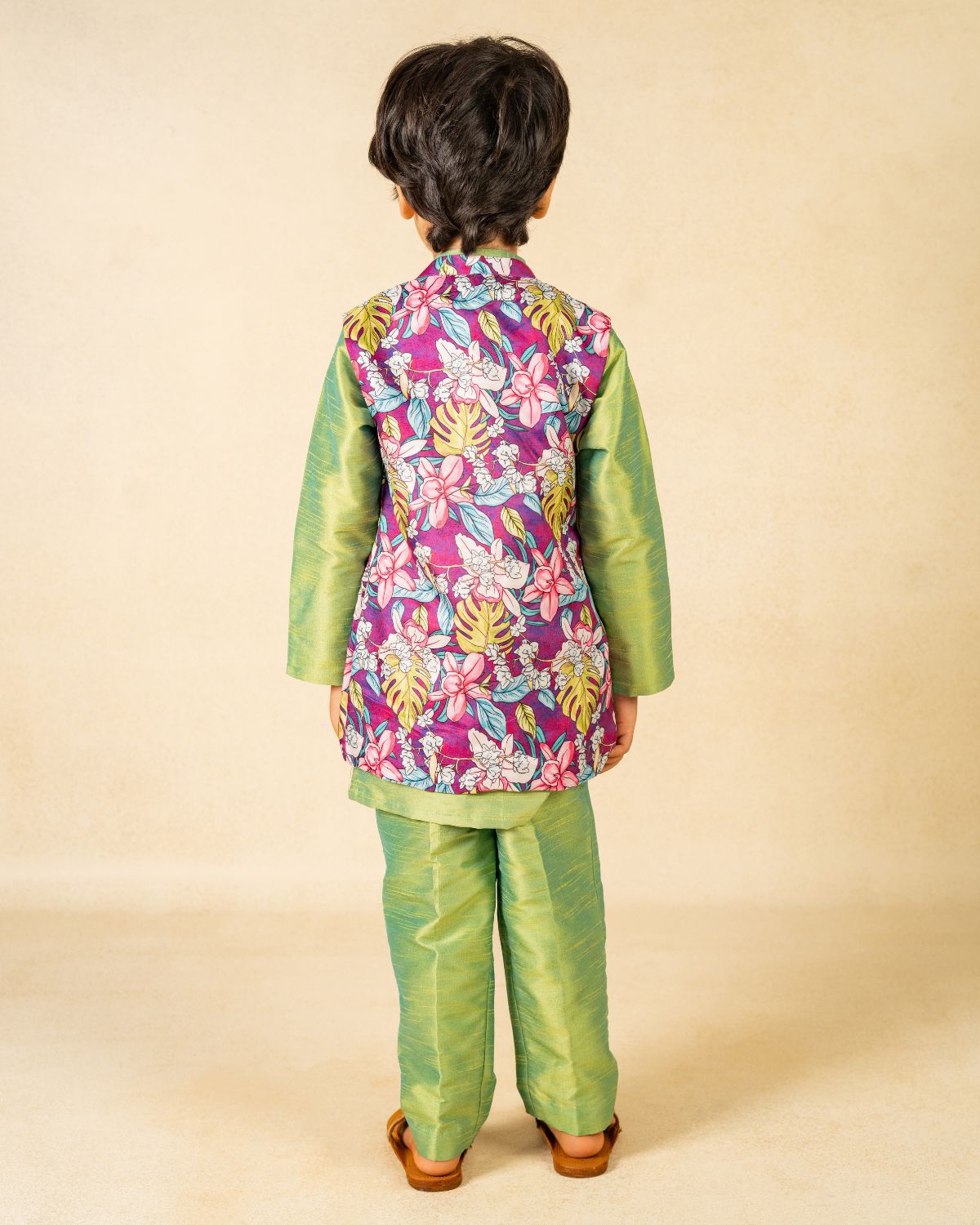Premium Green Matching Kurta & Printed Lehenga Set for Kids