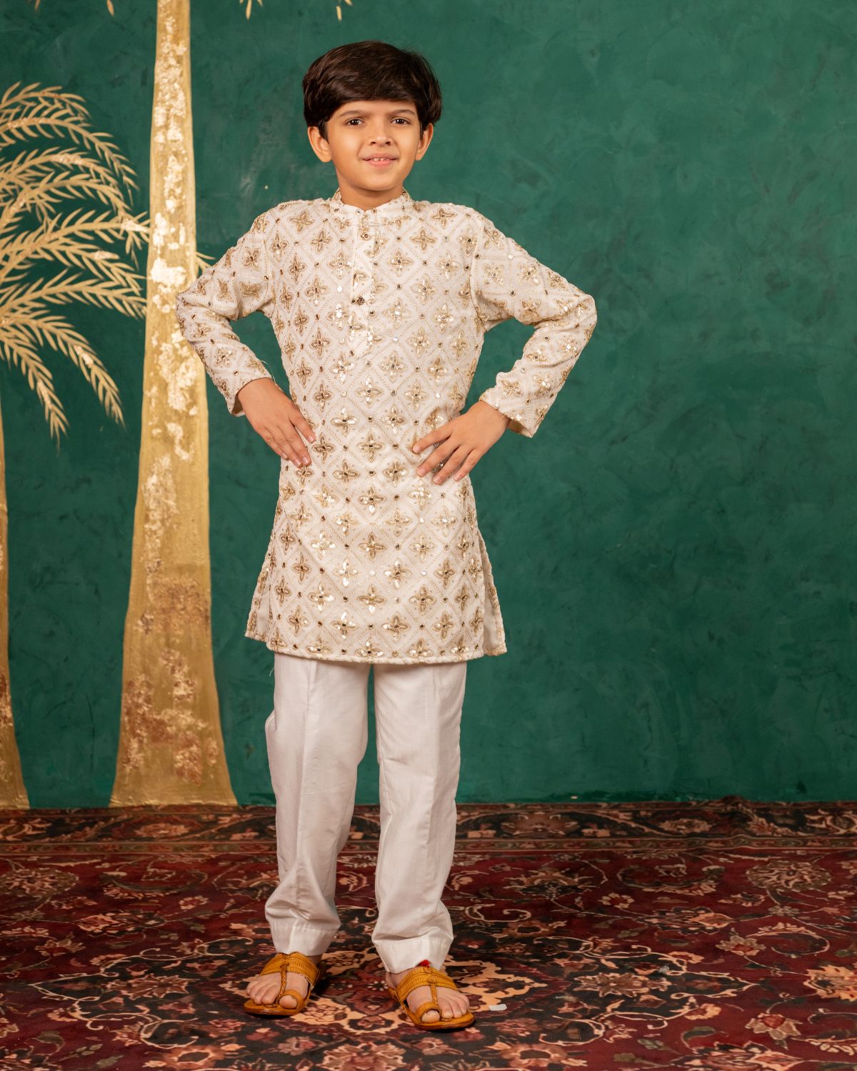 Off White Royal Matching Ethnic Wear for Kids
