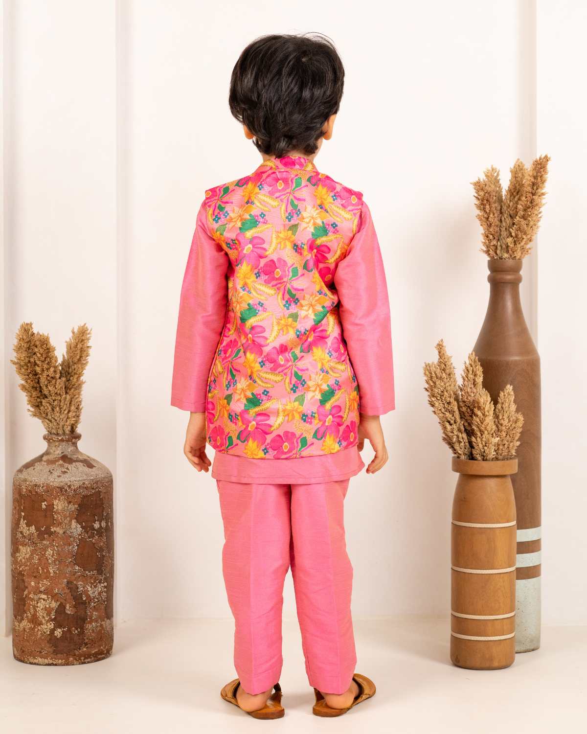 Boys Pink Kurta & Girls Floral Lehenga Matching Set