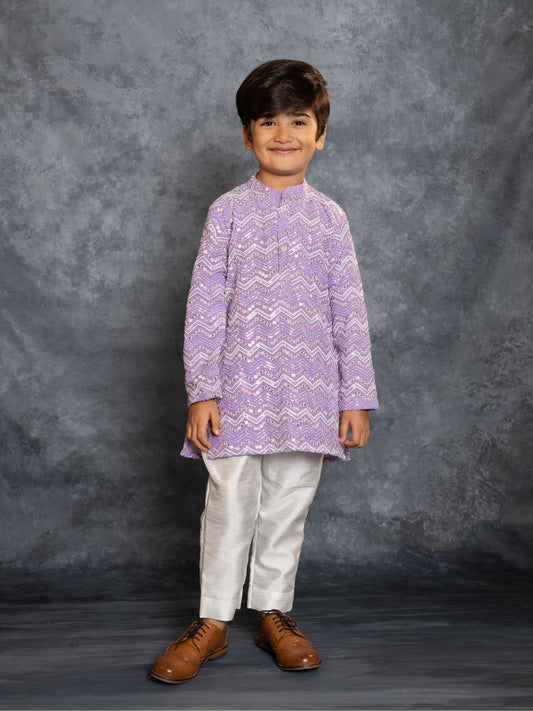 Boys Purple Embroidered Kurta and Pant (Set of 2)