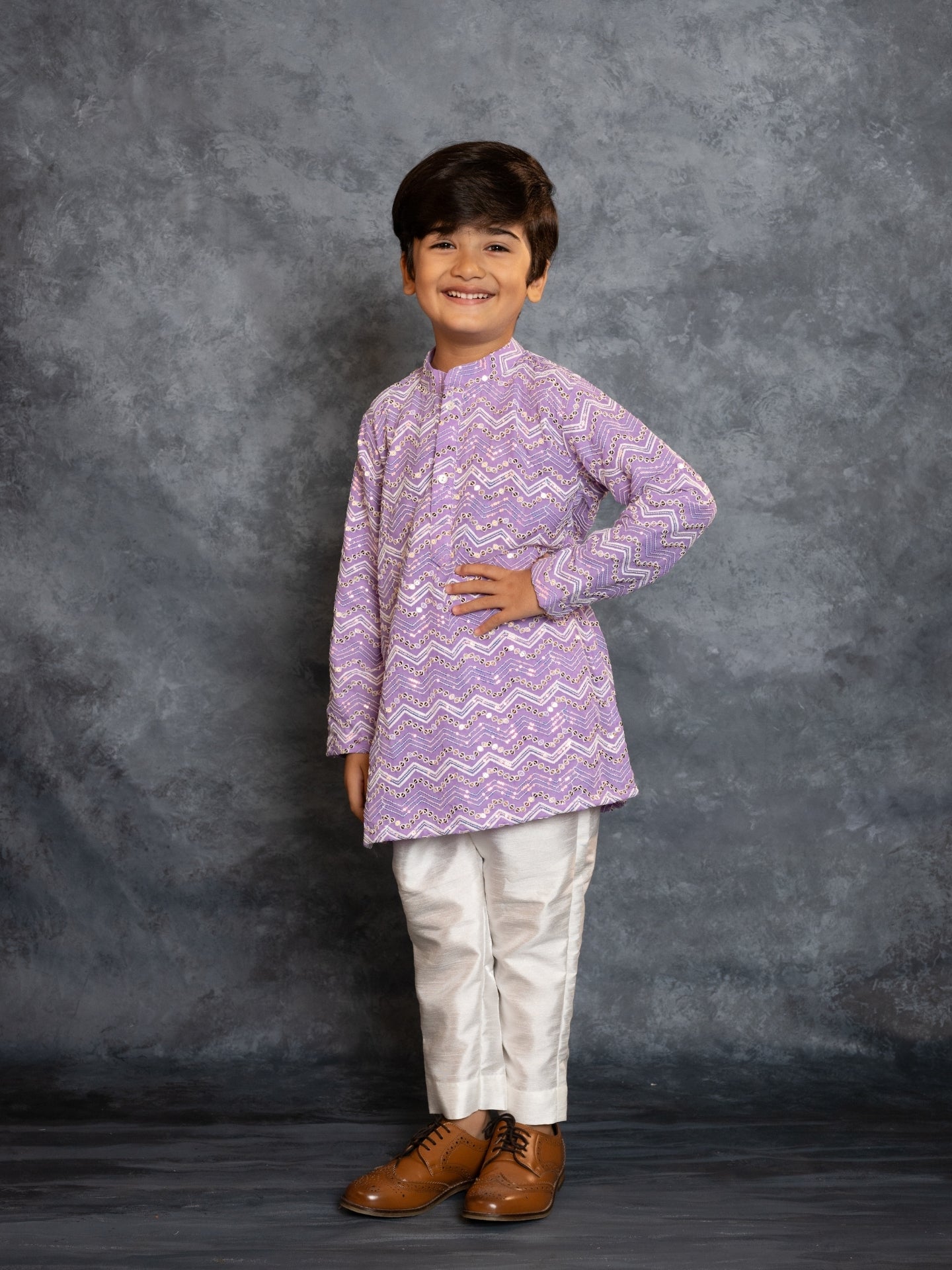 Boys Purple Embroidered Kurta and Pant (Set of 2)