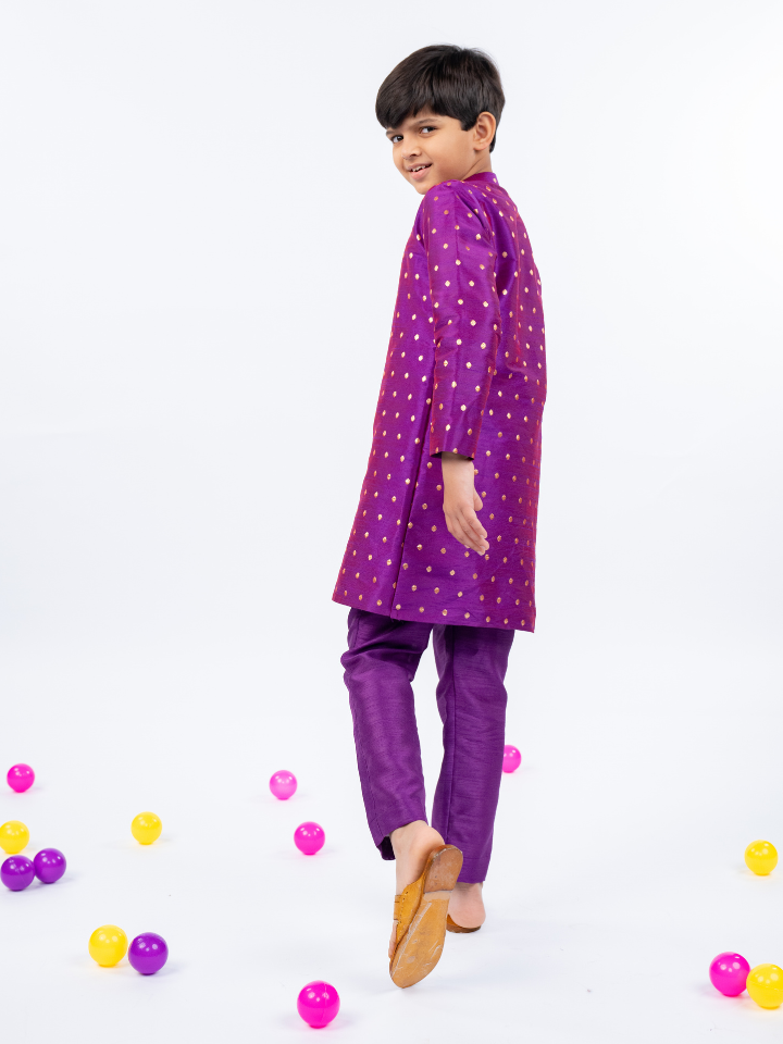 Kids Purple Kurta Pant & Girls Anarkali Suit for Weddings & Festivals