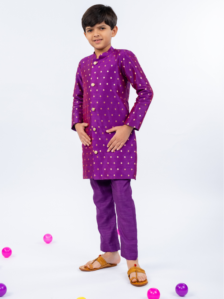 Kids Purple Kurta Pant & Girls Anarkali Suit for Weddings & Festivals