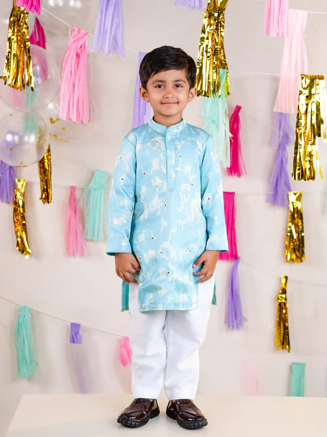 Boys Sky Blue Kurta Pant Set (Set of 2)