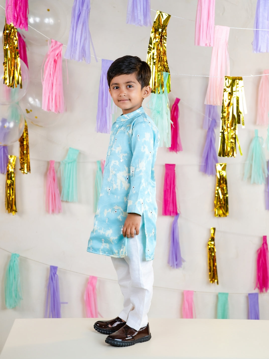 Boys Sky Blue Kurta Pant Set (Set of 2)